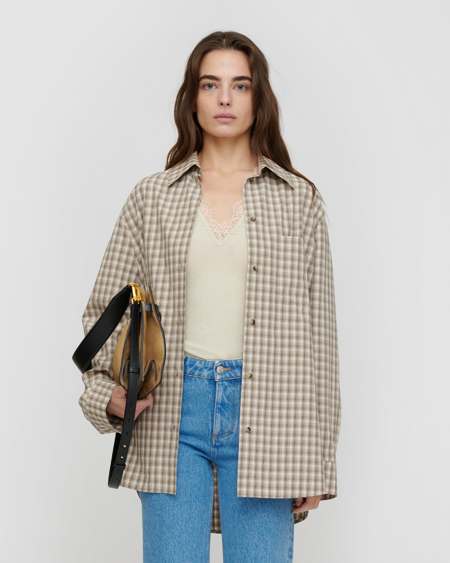 Atzi - Checked Shirting Shirt - Creme/Grey