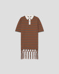 Benigna - Fringed Polo Neck Dress - Tan/White/Black Stripe