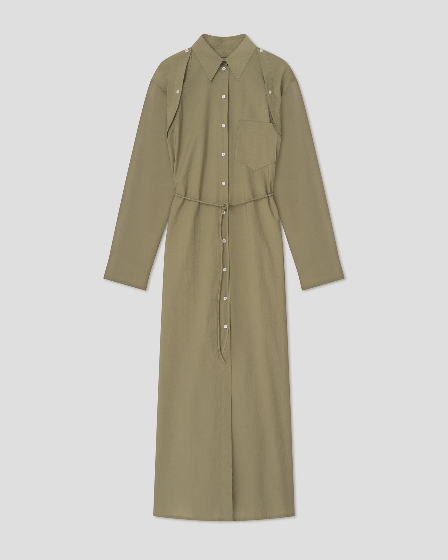 Erisha - Maxi Shirt Dress With Button Off-Shoulder Detail - Moss