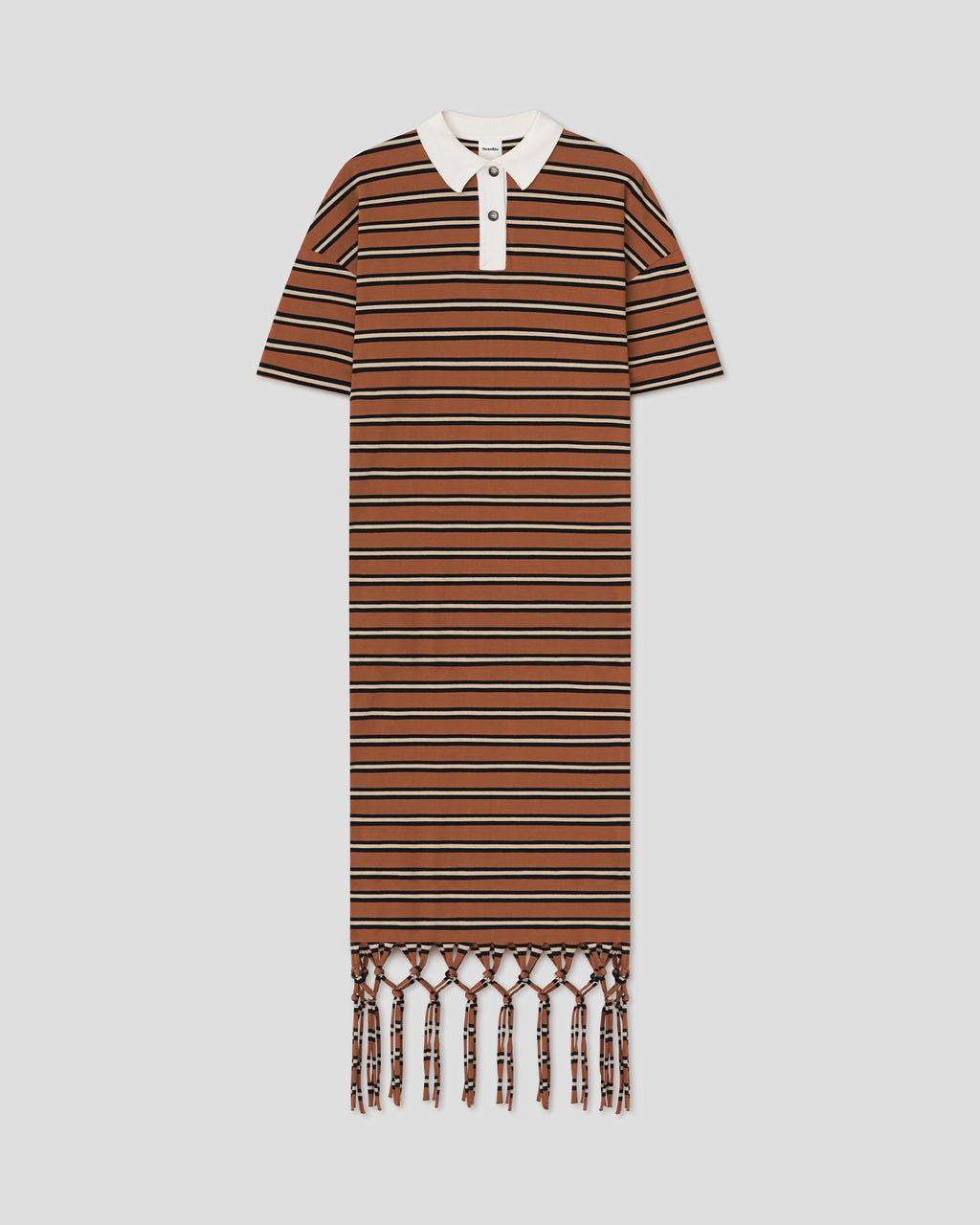 Farid - Fringed maxi dress - Tan/White/Black