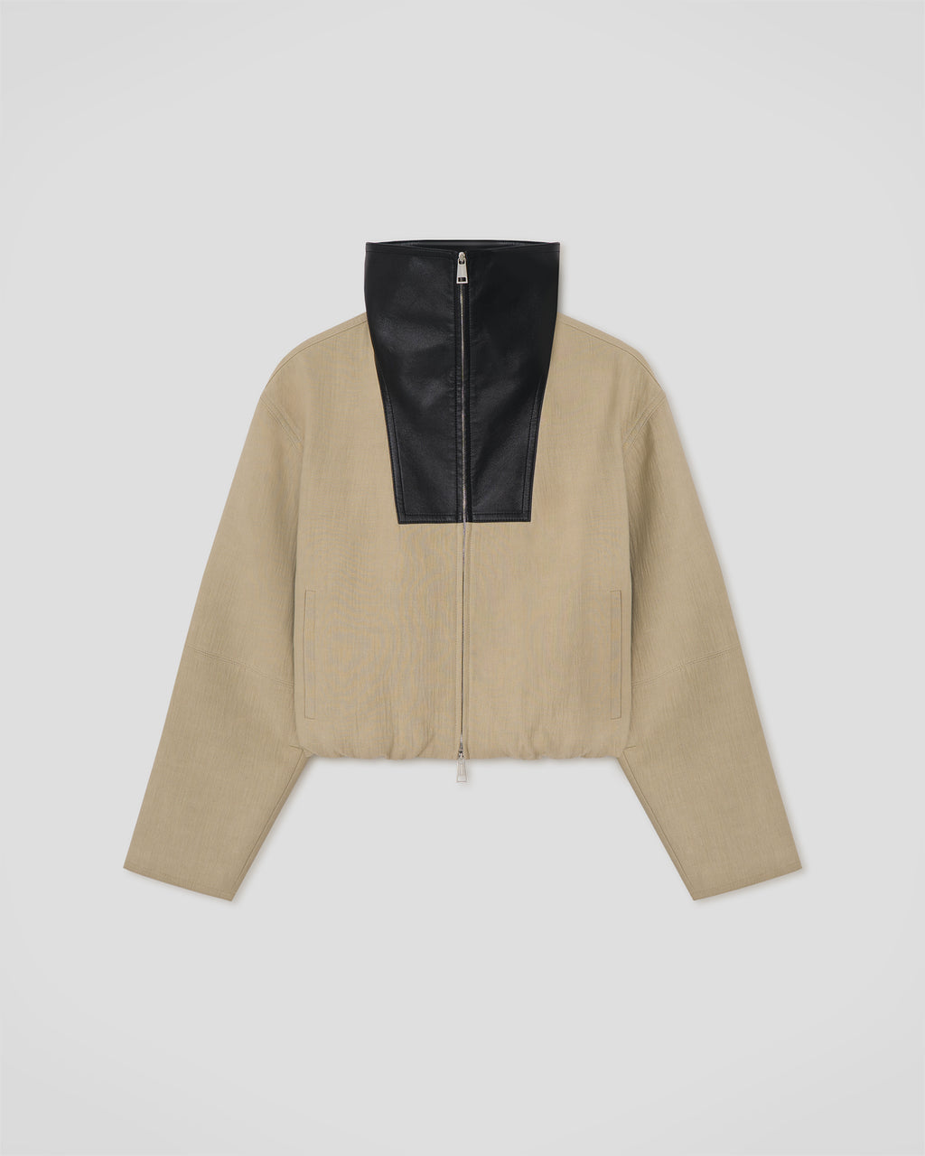 Alonza - Bonded Linen and Regen Leather Jacket - Stone/Black