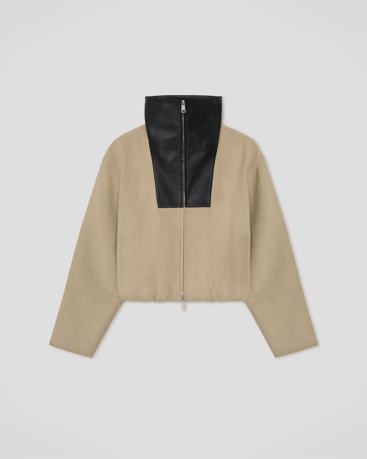 Alonza - Bonded Linen and Regen Leather Jacket - Stone/Black