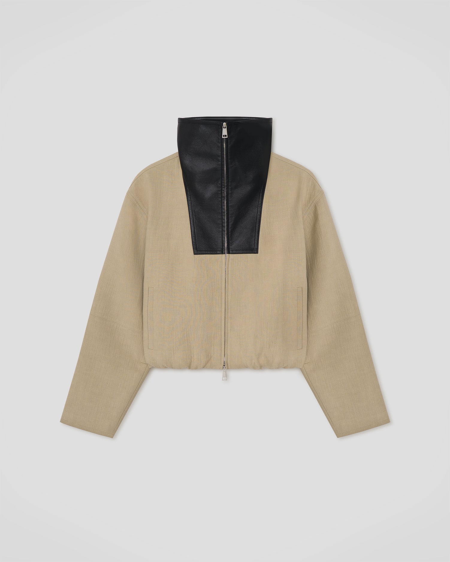 Alonza - Bonded Linen and Regen Leather Jacket - Stone/Black