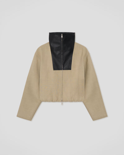 Alonza - Bonded Linen and Regen Leather Jacket - Stone/Black