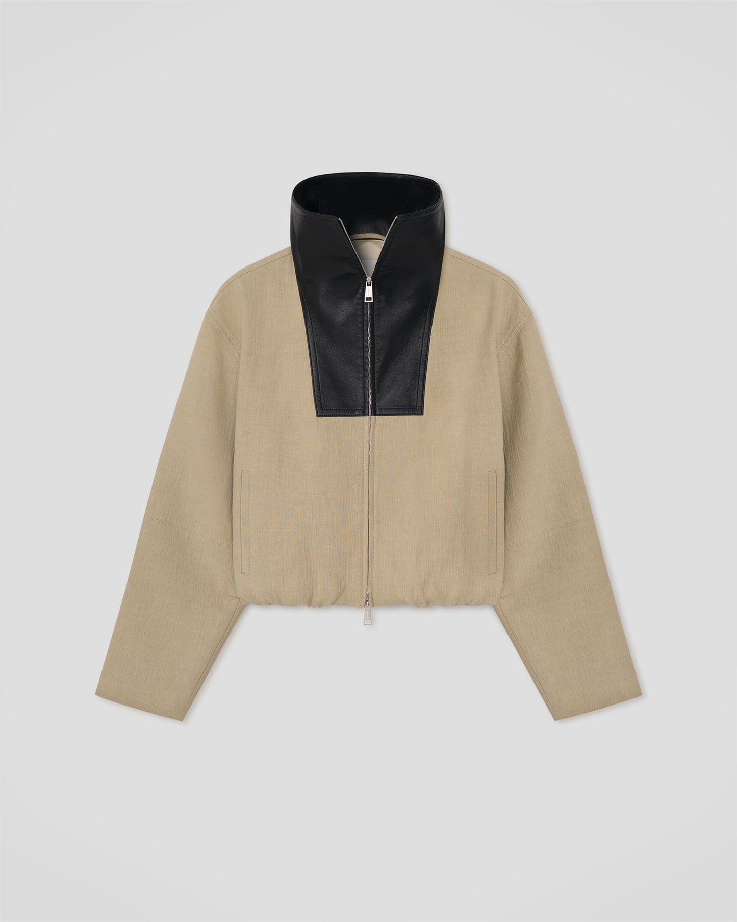 Alonza - Bonded Linen and Regen Leather Jacket - Stone/Black