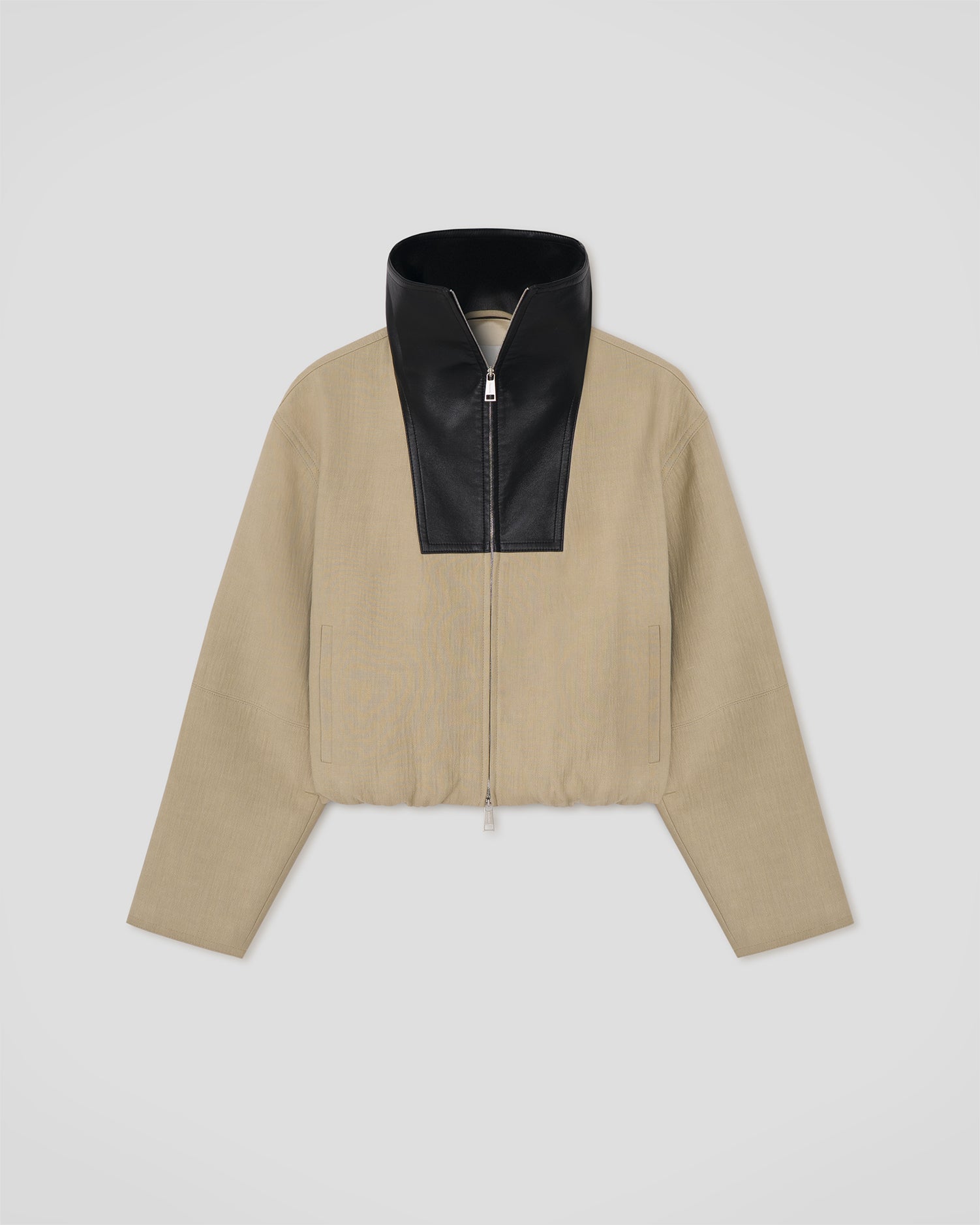 Alonza - Bonded Linen and Regen Leather Jacket - Stone/Black