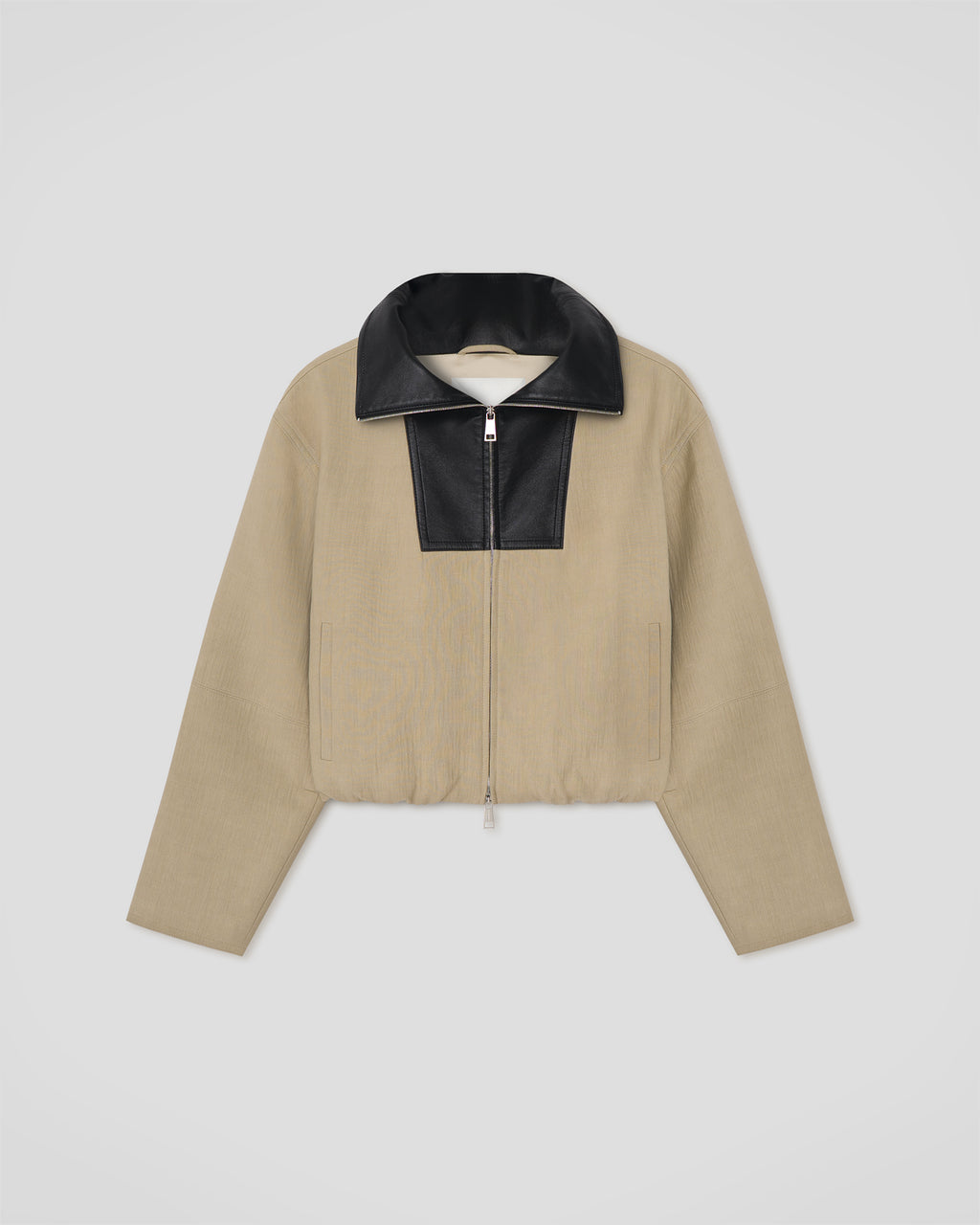 Alonza - Bonded Linen and Regen Leather Jacket - Stone/Black