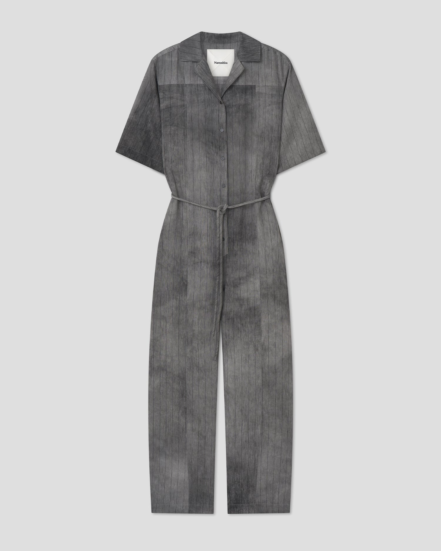 Feike - Striped Organza Belted Jumpsuit - Grey