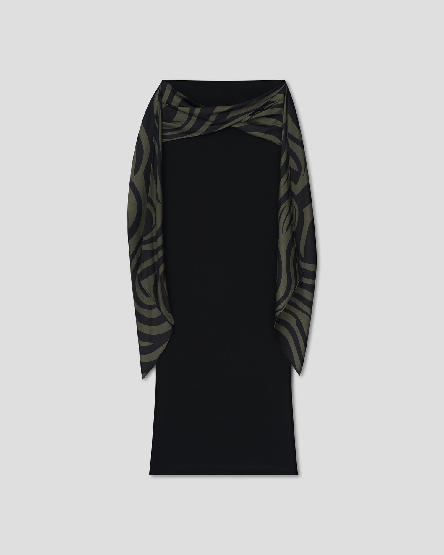 Maltha - Mesh Jersey And Twill Silk Draped Midi Skirt - Black/Midnight Green Swirl
