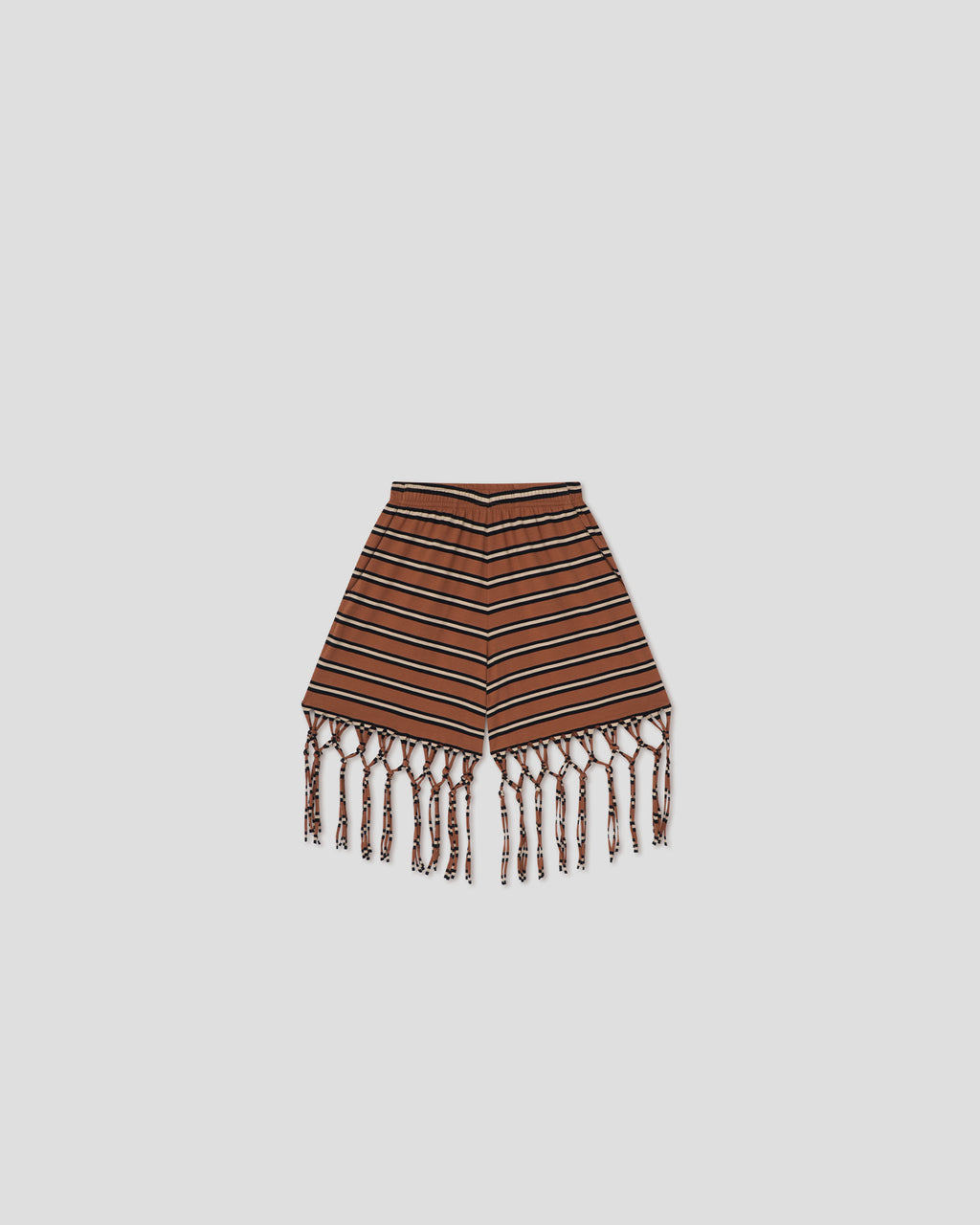 Analu - Striped Cotton Jersey Fringe Shorts - Tan/White/Black
