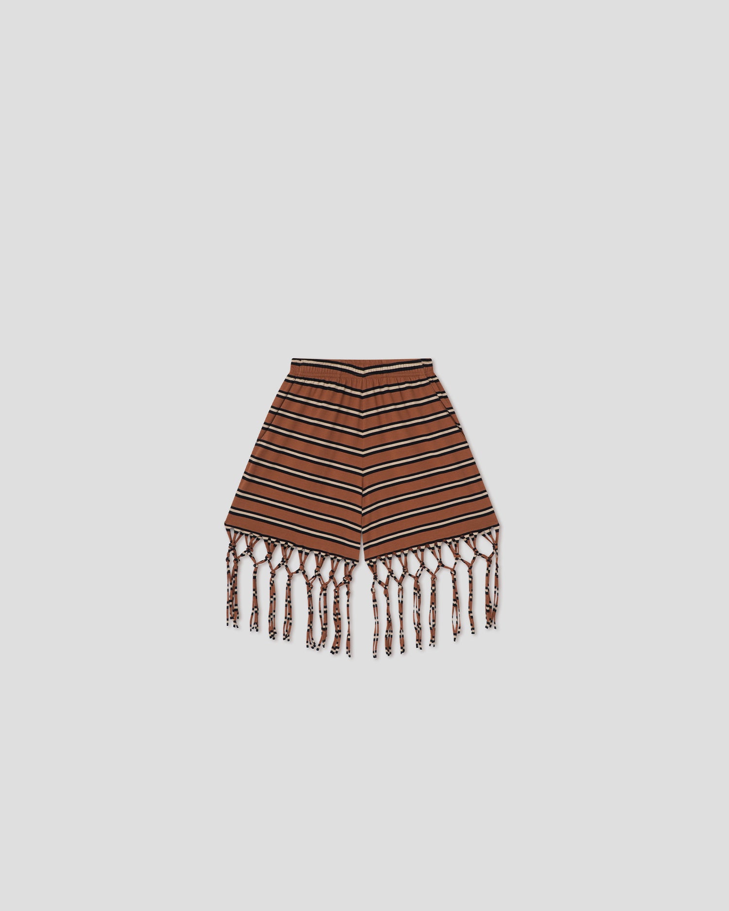 Analu - Striped Cotton Jersey Fringe Shorts - Tan/White/Black