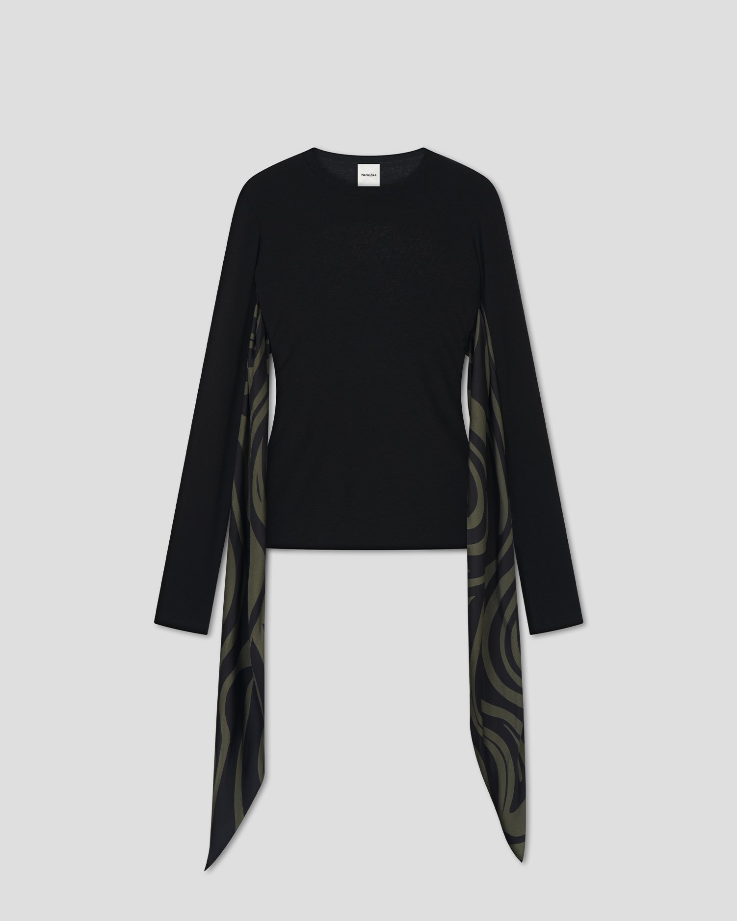 Ahuic - Mesh Jersey And Twill Silk Long-Sleeved Top - Black/Midnight Green