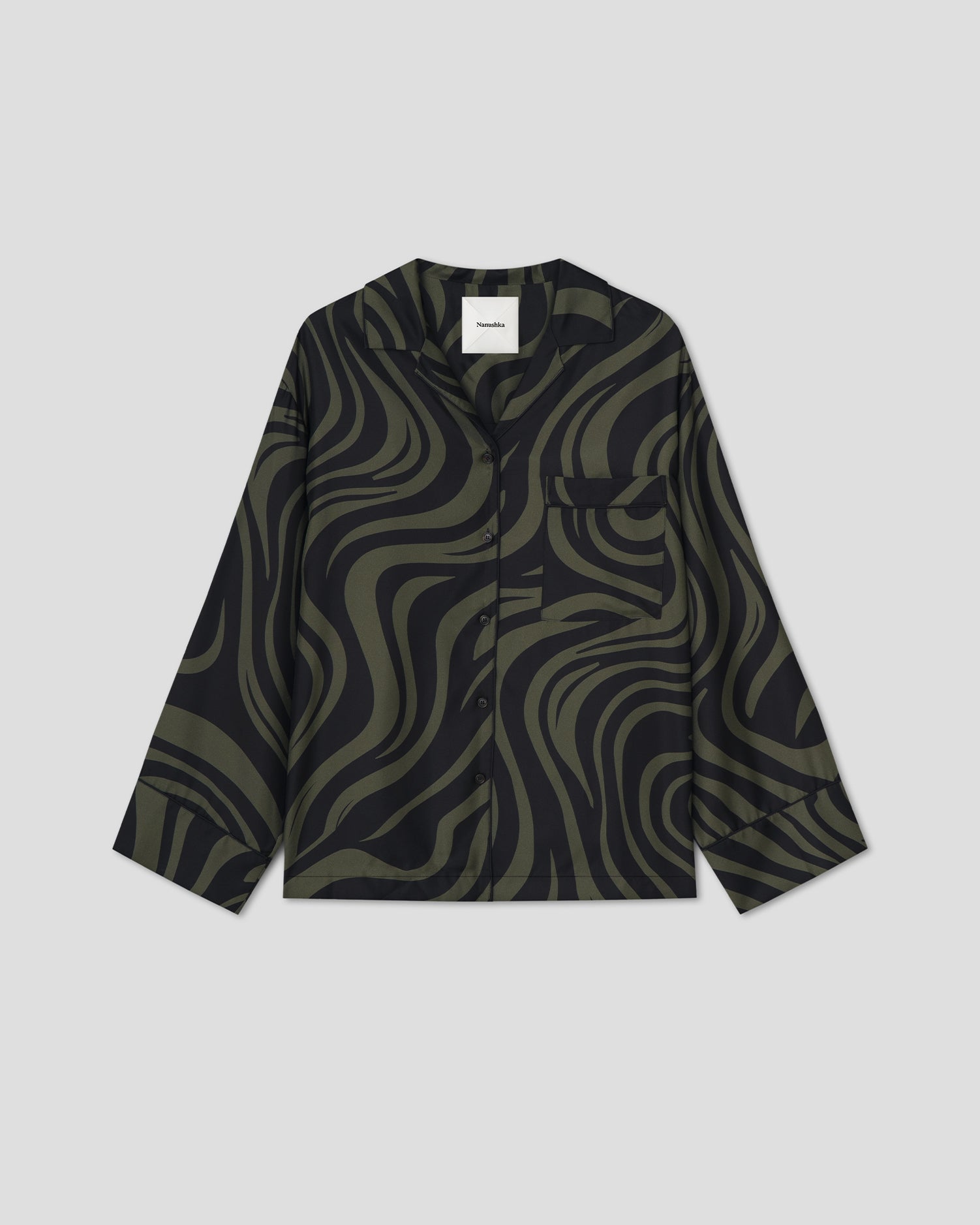 Tinsley - Twill Silk Pyjama Shirt - Midnight Green Swirl