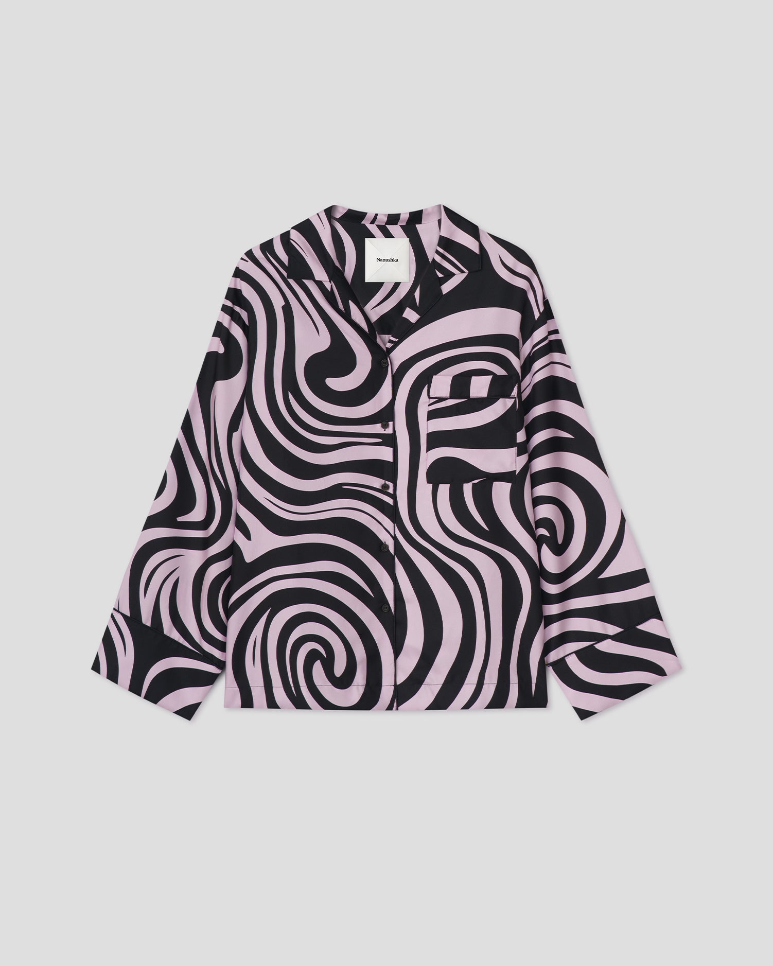 Tinsley - Twill Silk Pyjama Shirt - Lilac Swirl