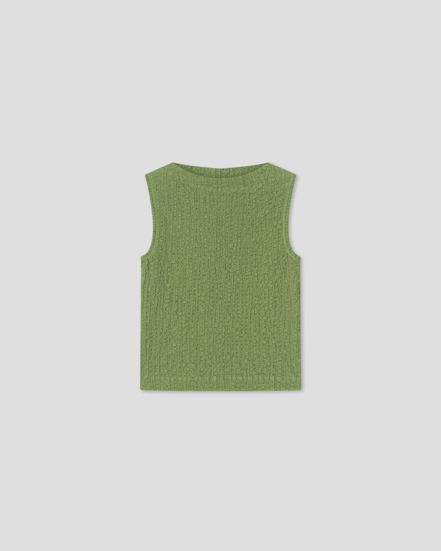 Caile - Cotton Seersucker High-Neck Sleeveless Top - Matcha