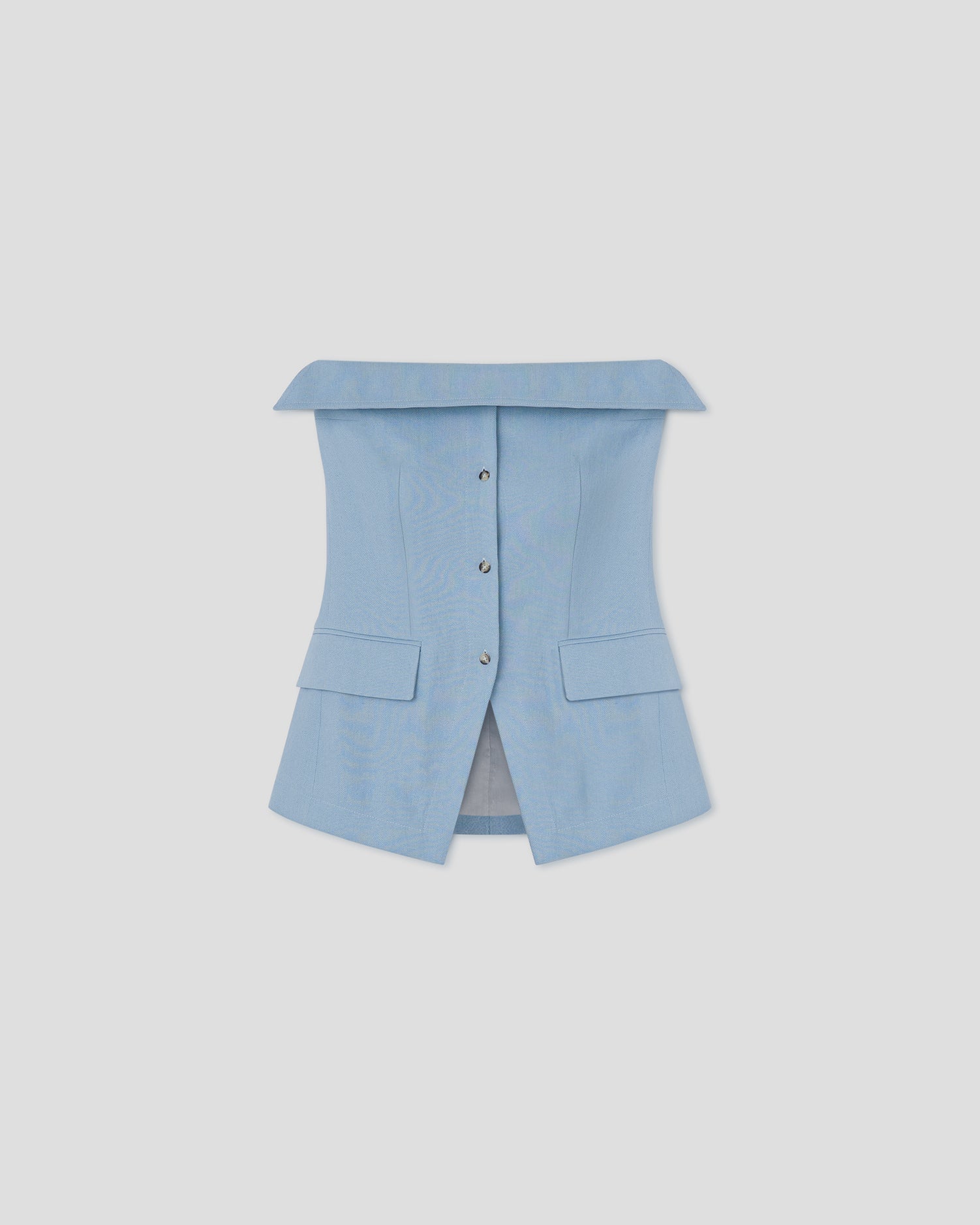 Maleah - Linen Viscose Buttoned Tube Top - Light Blue