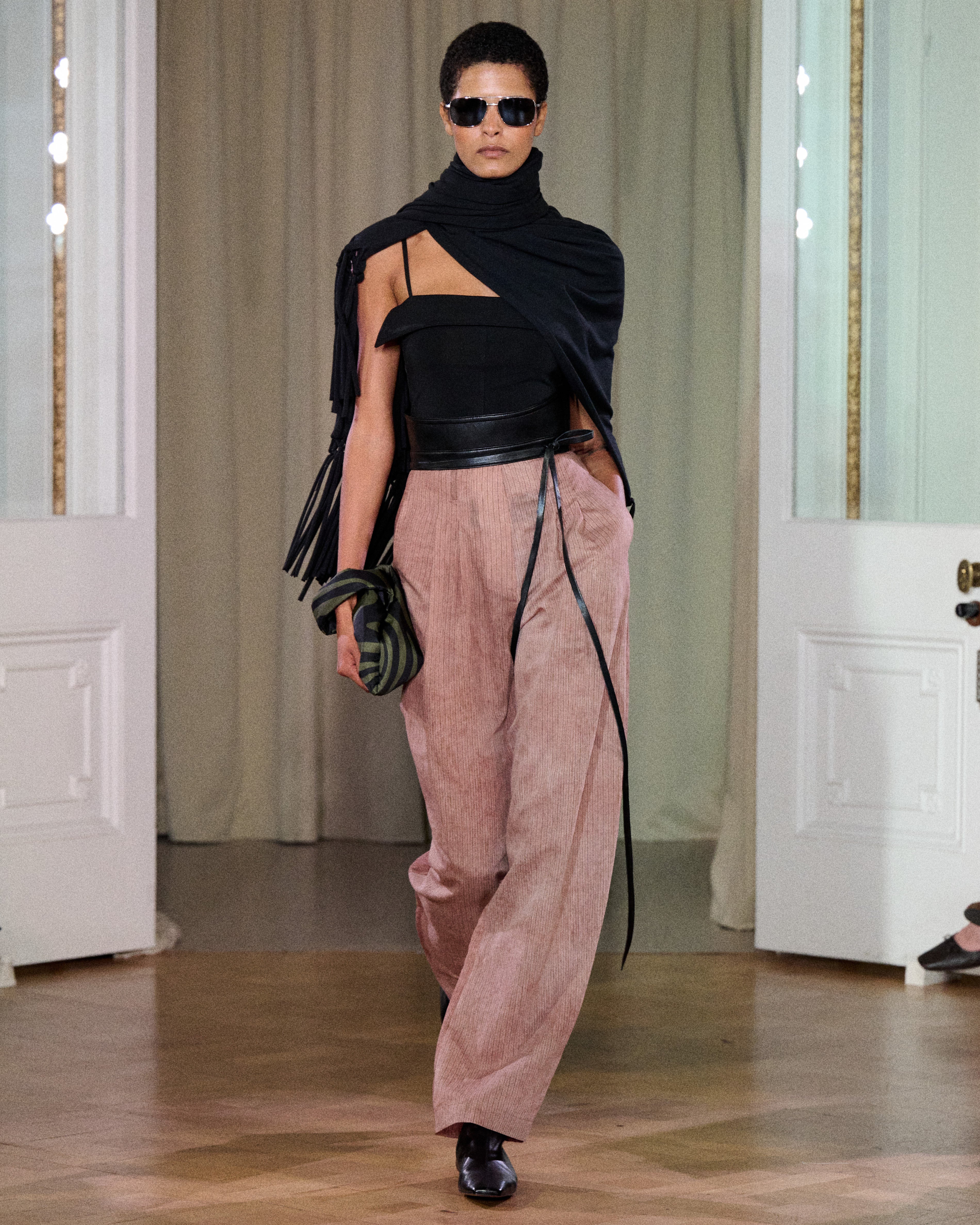 Hettie - Striped Organza Barrel-Leg Pants - Terracotta