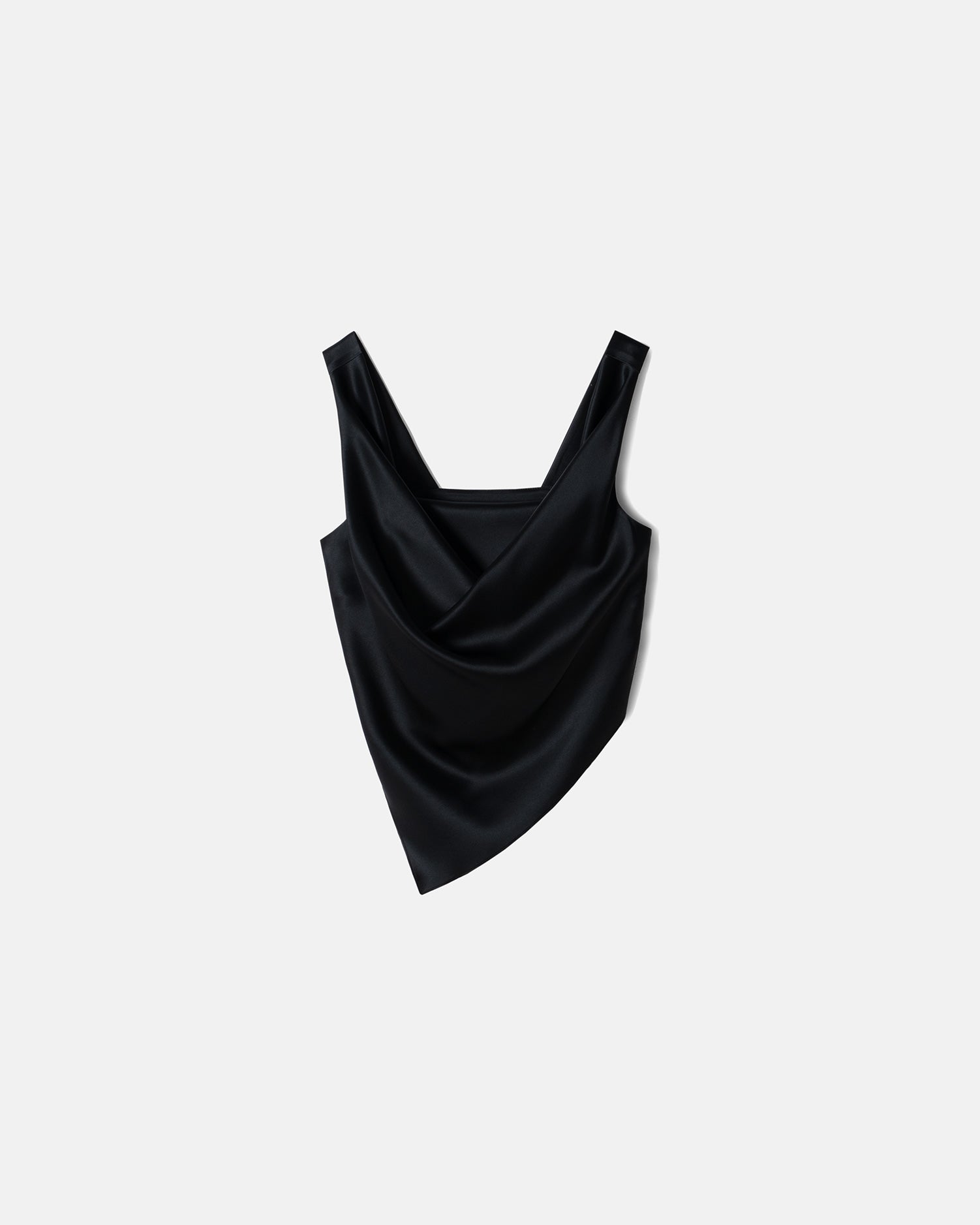 Petra - Sleeveless Draped Slip Satin Top - Black