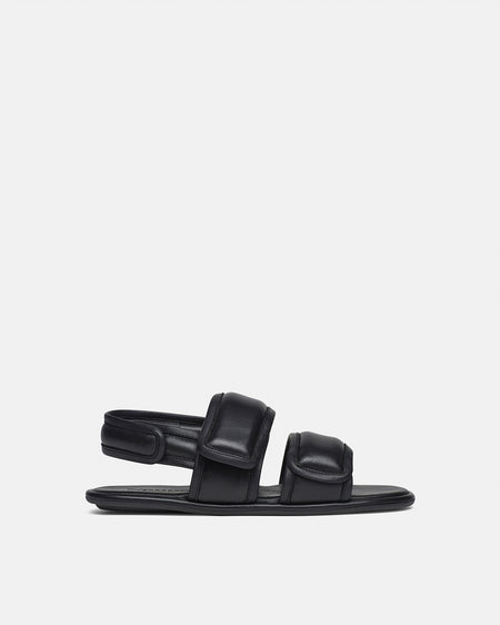 Tarrus - Rounded Toe Padded Flat Sandals With Velcro Straps - Black