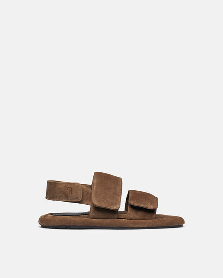 Tarrus - Rounded Toe Padded Flat Sandals With Velcro Straps - Taupe