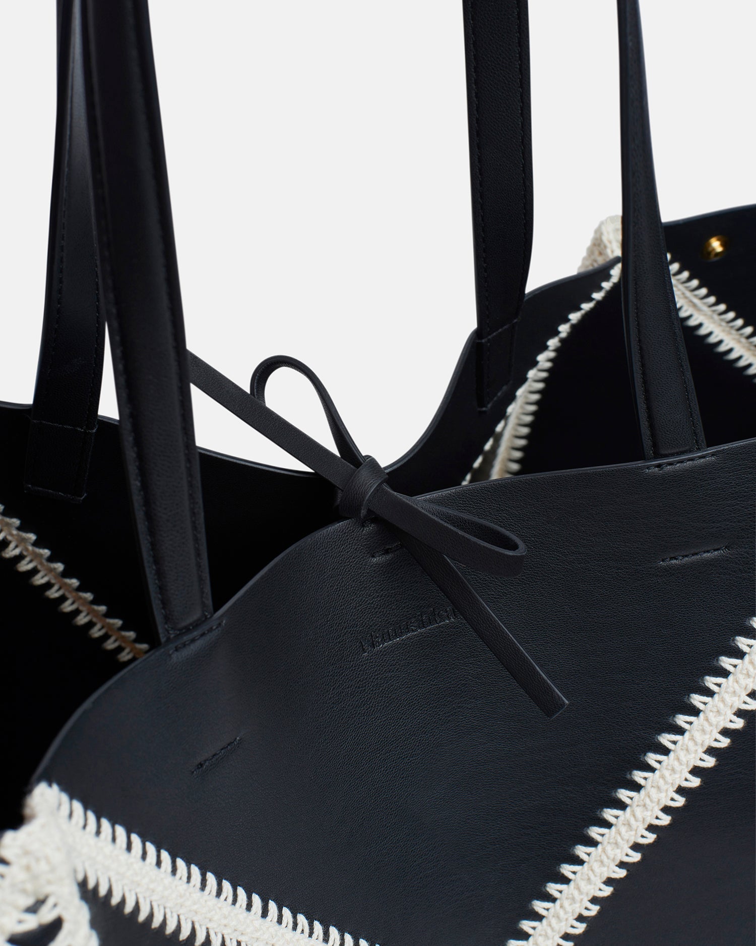 Origami Tote - Alt-Nappa Crochet Tote - Black/Crème