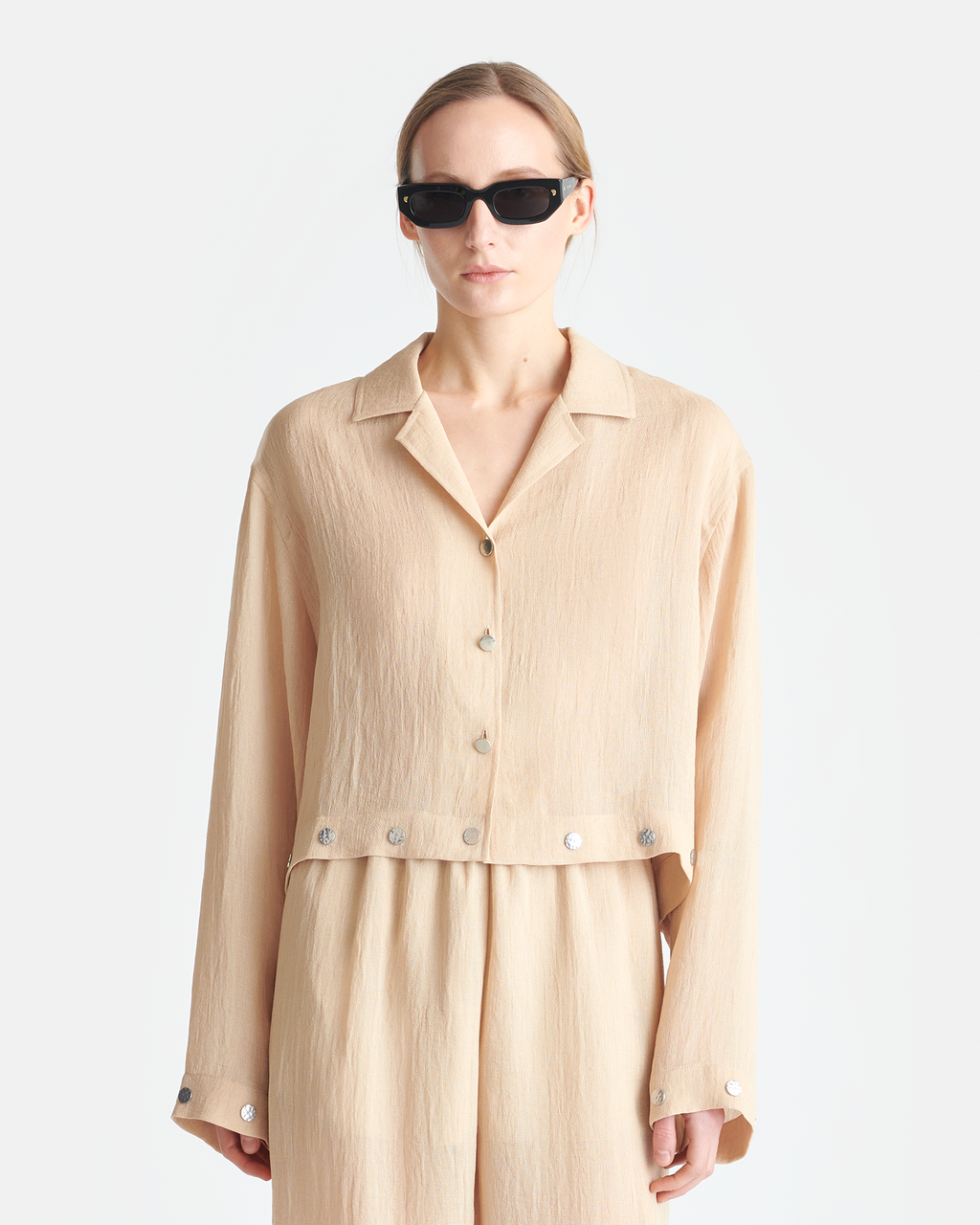 Vally - Studded Cropped Gauze Shirt - Wax