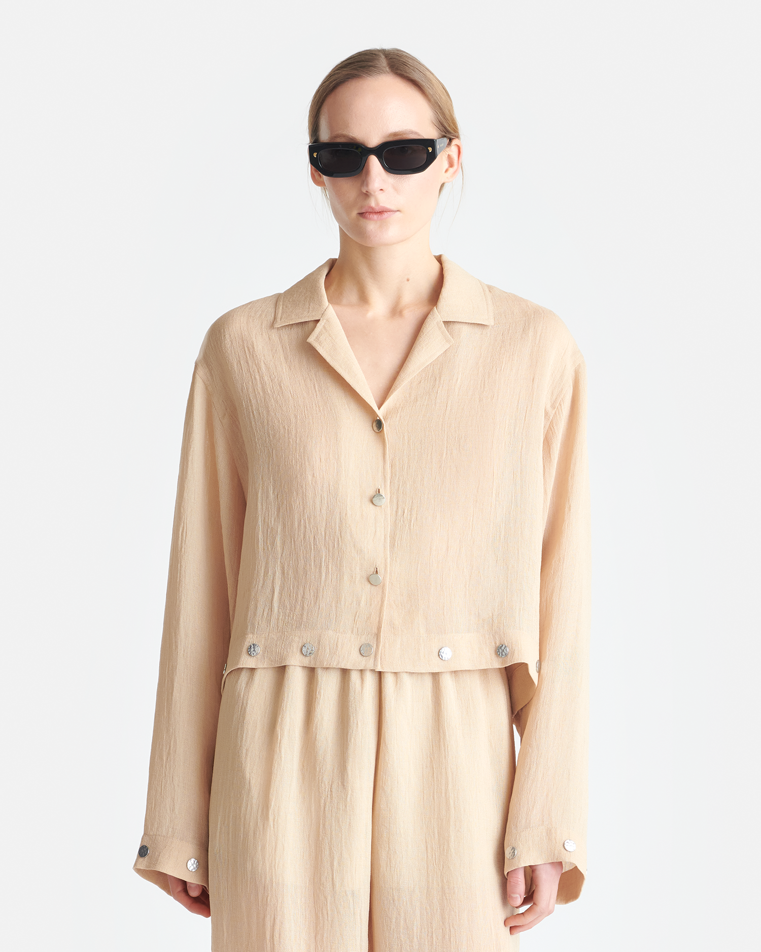 Vally - Studded Cropped Gauze Shirt - Wax