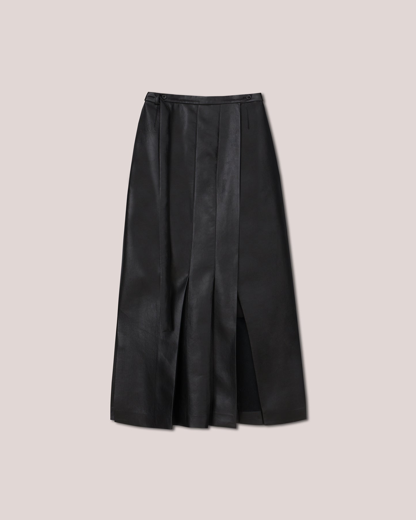 Fida - Straight Regenerated Leather Wrap Kilt Skirt - Black