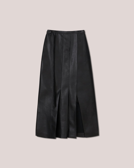 Fida - Sale Straight Regenerated Leather Wrap Kilt Skirt - Black