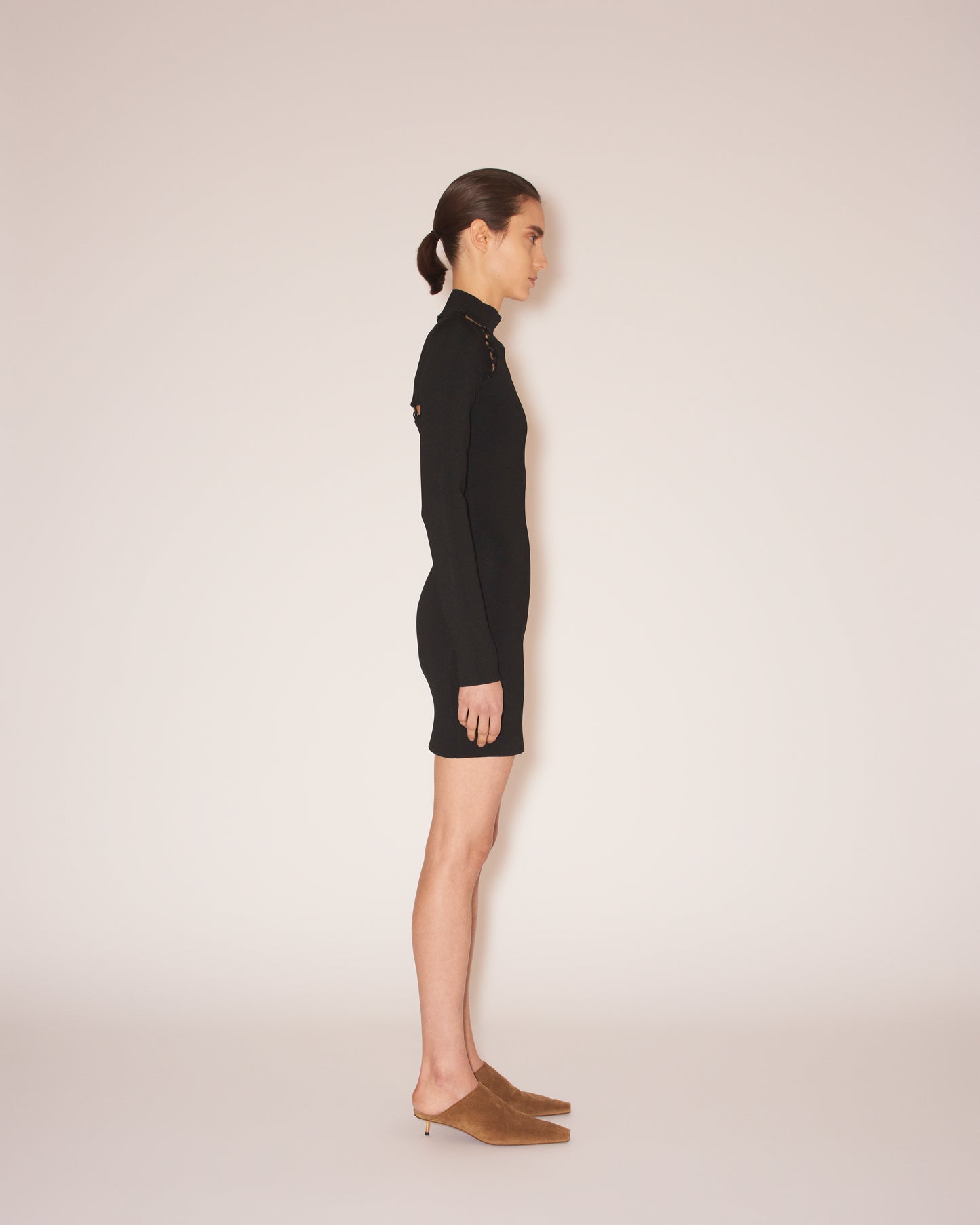 Ilona - Compact Viscose Shoulder-Detail Dress - Matte Black