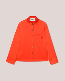 Ebba - Satin Long Sleeve Shirt - Blood Orange