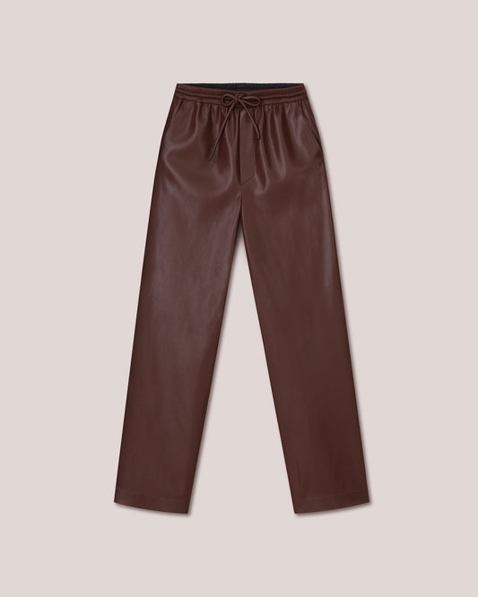 Calie - Okobor™ Alt-Leather Elasticated Waist Pants - Plum Chutney