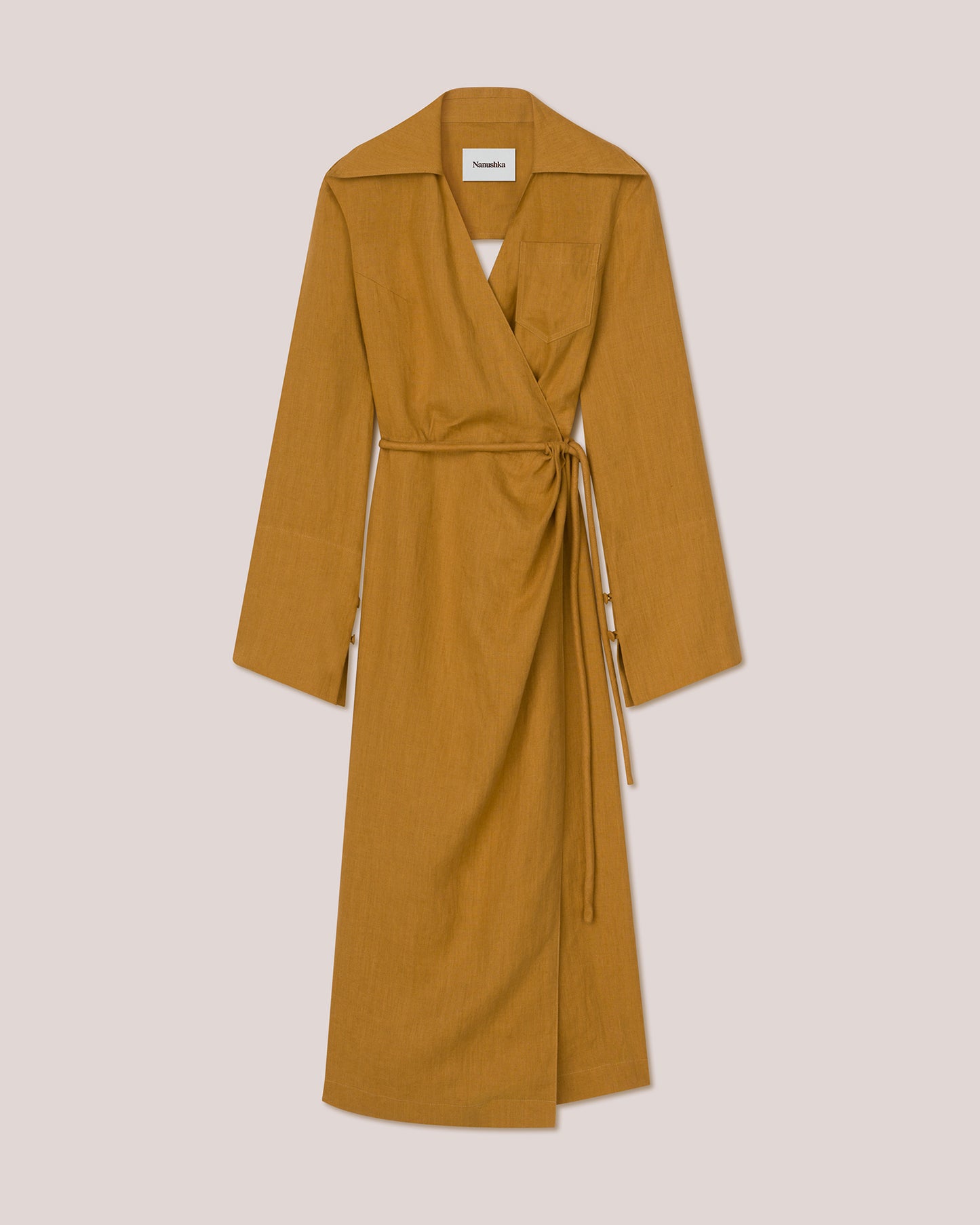 Farah - Linen Wrap Dress - Camel Hs22