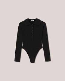 Jonelle - Terry Long Sleeve Polo Neck Bodysuit - Black