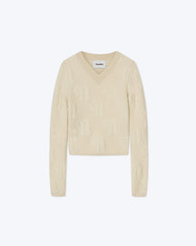 Dian - Monogram V-Neck Sweater - Vanilla