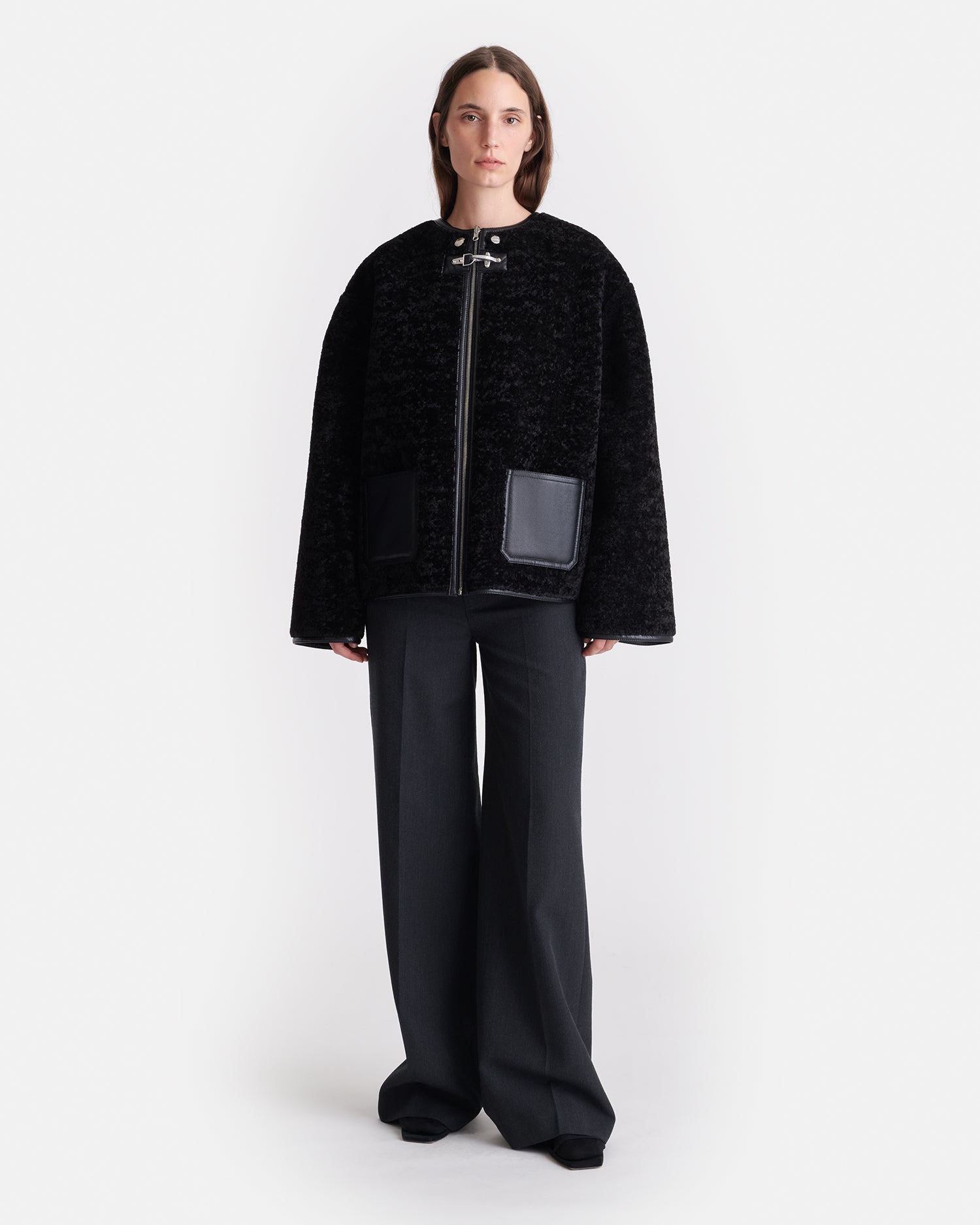 Panka - Reversible Bonded Shearling Jacket - Black/Black