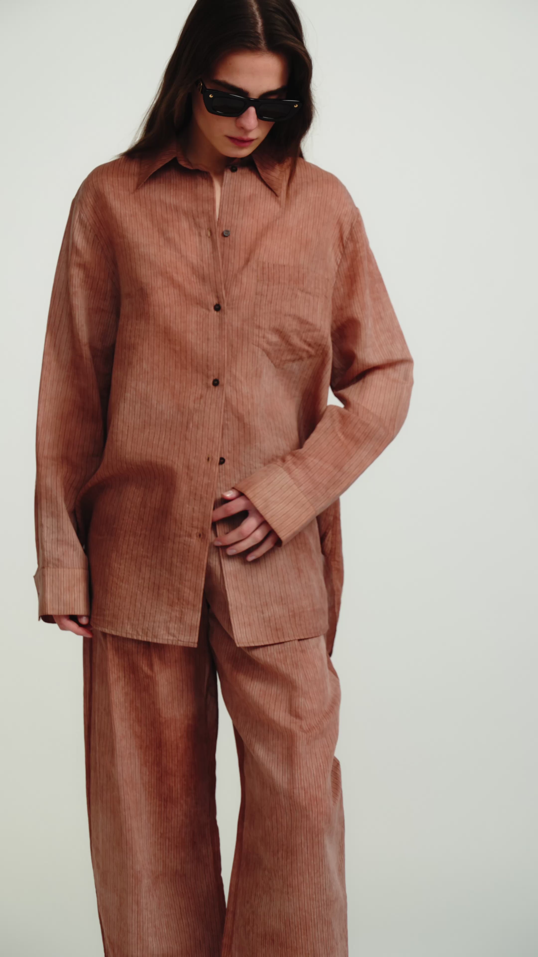 Hettie - Striped Organza Barrel-Leg Pants - Terracotta