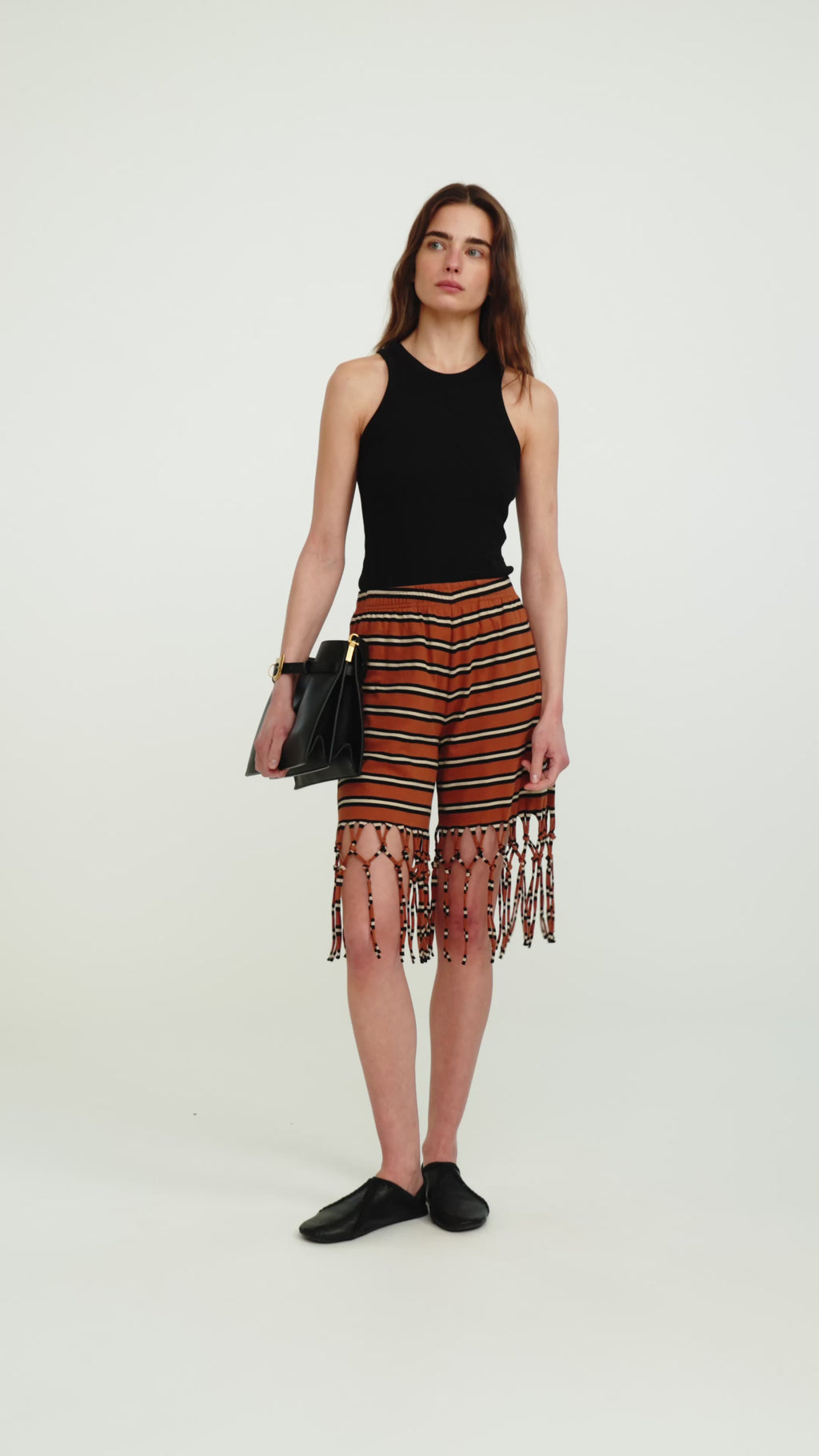 Analu - Striped Cotton Jersey Fringe Shorts - Tan/White/Black